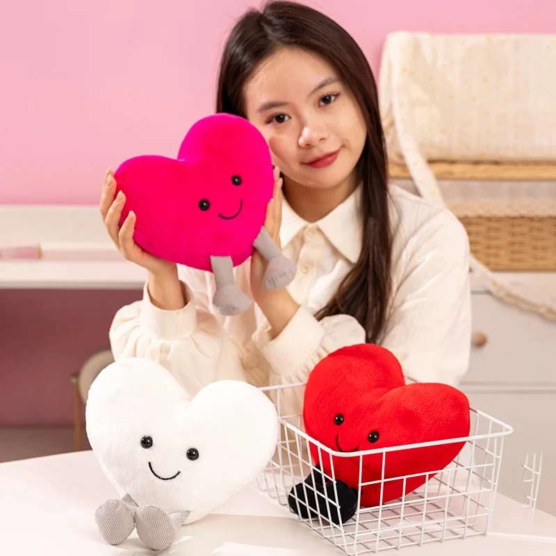 Kawaii Love Heart Shape Throw Pillow Toy Cute Stuffed Red Love Plush Doll Soft Toys for Lover Girlfriend Valentine's Day Gifts