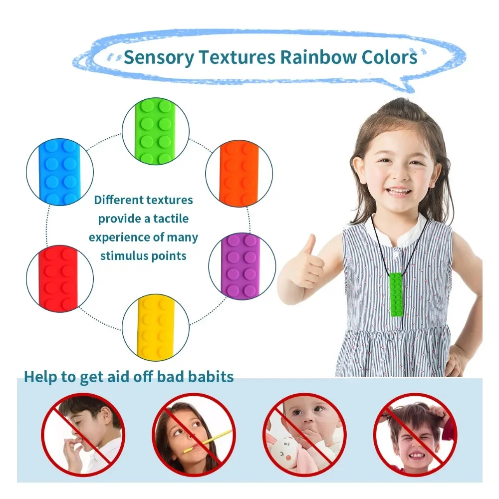 Baby Silicone Teething Toys Kids Chew Necklace Sensory Chewy Pendant Oral Motor Therapy Tools for Autism ADHD Children