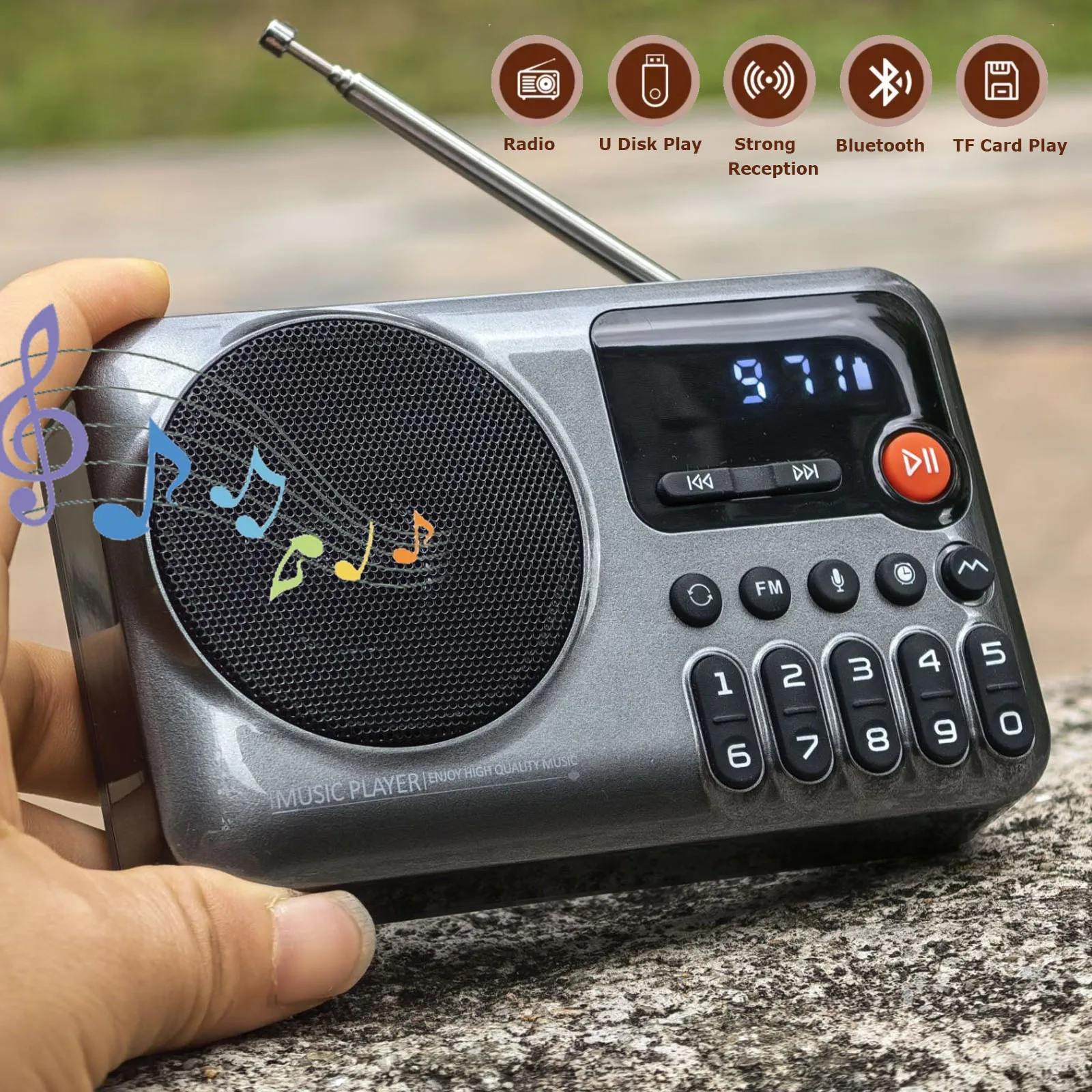휴대용 미니 포켓 FM 라디오 디지털 라디오 수신기 블루투스 스피커 무선 지원 TF 카드 USB MP3 음악 플레이어 녹음