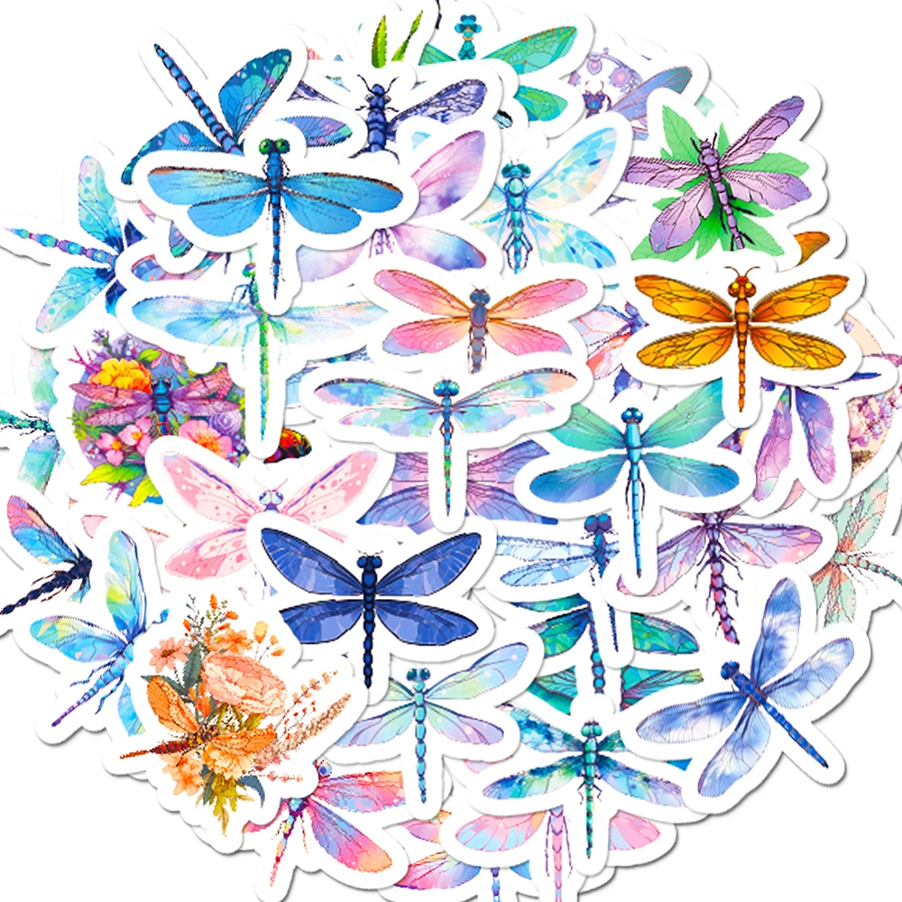 10/50pcs Cartoon Colourful Dragonfly Insect Stickers Pack for Kids Scrapbooking Diary Wall Laptop Car Decoration Sticker Decal journamm 60pcs pack vintage words adhesive sticker aesthetics scrapbooking creative stationery decoration diy diary junk journal