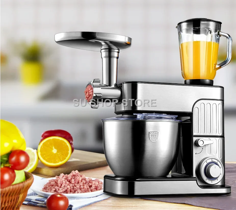 7L Stainless Steel Electric Food Stand Mixer 6-Speed Kitchen Chef Egg Whisk Dough Cream Blender Juicer Meat Grinder Mincer