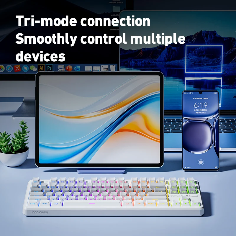 INPHIC K87 Wireless Bluetooth Three-mode Mechanical Keyboard Gasket 5-layer Filling High-value Game E-sports Office wireless mechanical keyboard