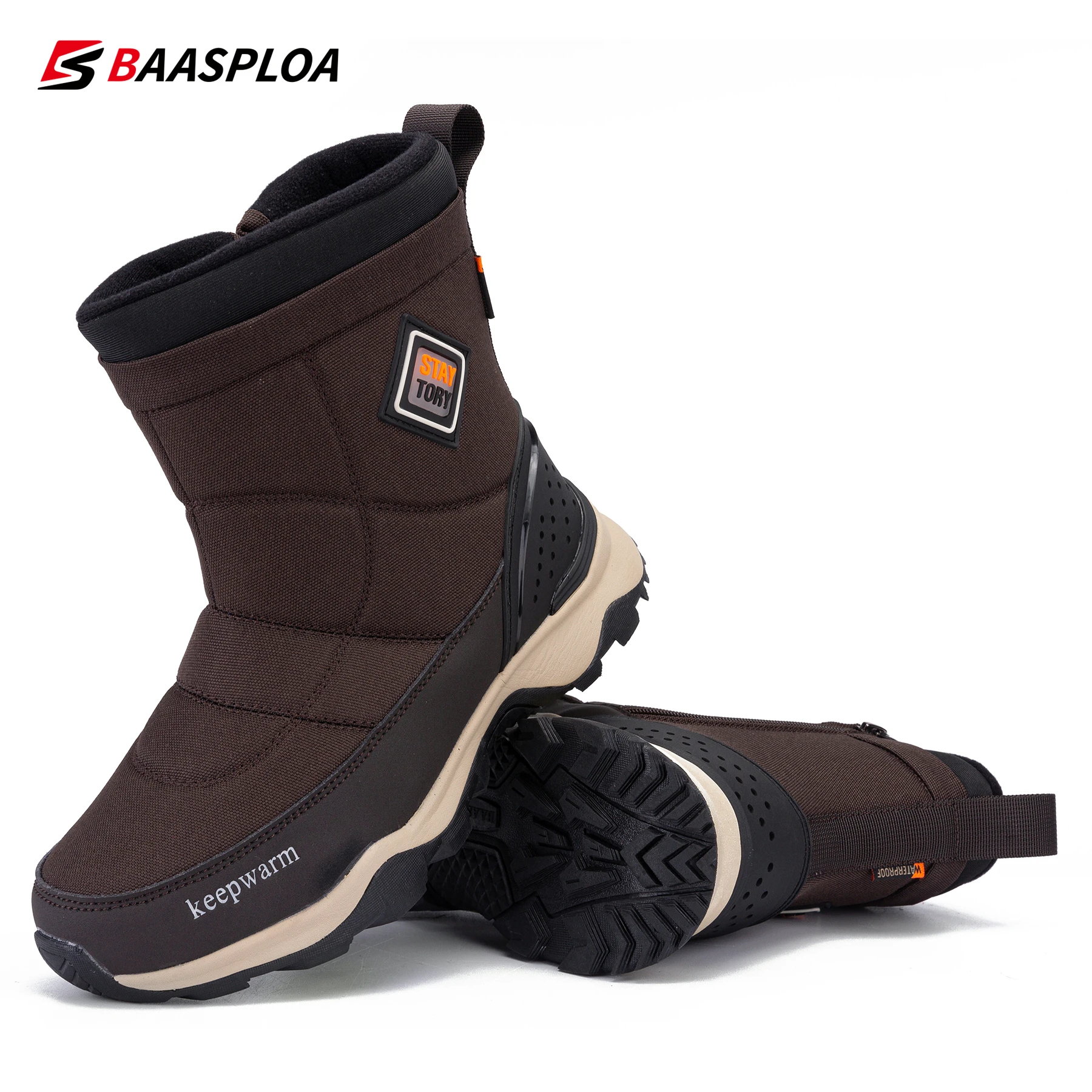 Men's Winter Shoes Plush Boots Platform Waterproof Leather Men Warm Snow Boots Non-Slip Men Walking Hiking Shoes Baasploa