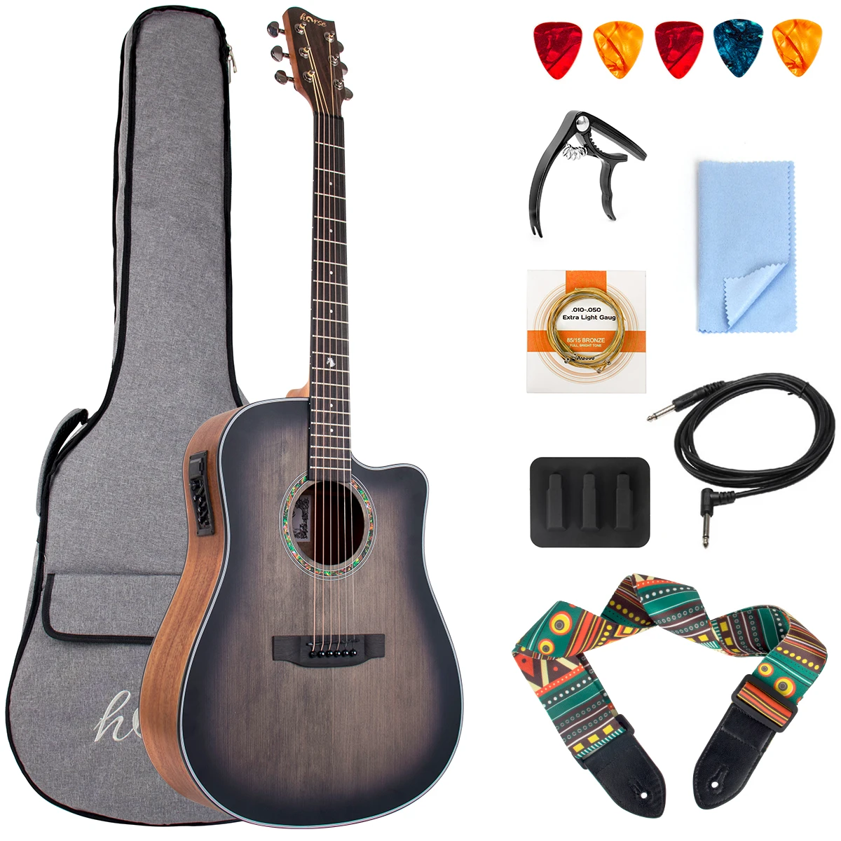 Lotmusic Guitarra Acústica eléctrica profesional, 41 pulgadas, paquete de cuerdas con Kit para principiantes|Guitarra| AliExpress