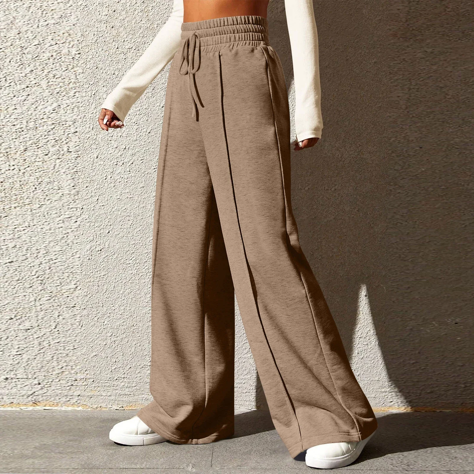 Women Wide Leg Pants Fashion High Waist Sportspants Female Solid Loose Long Trousers Streetwear for Casual Daily Baseball Pants