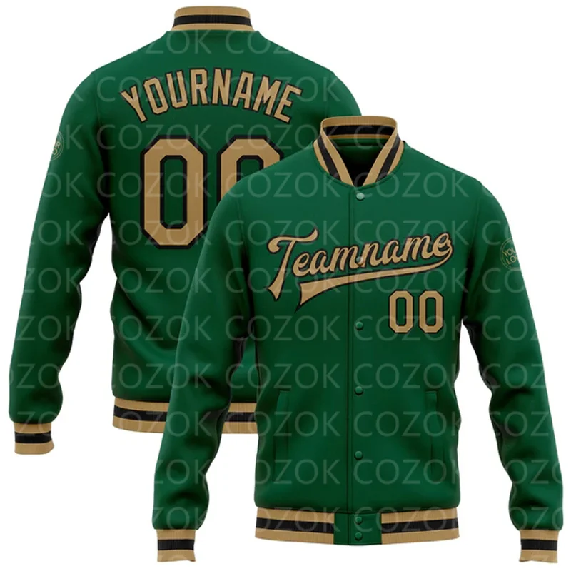 3D Printed Baseball Button Jacket Bomber Full-Snap Varsity Letterman Jacket