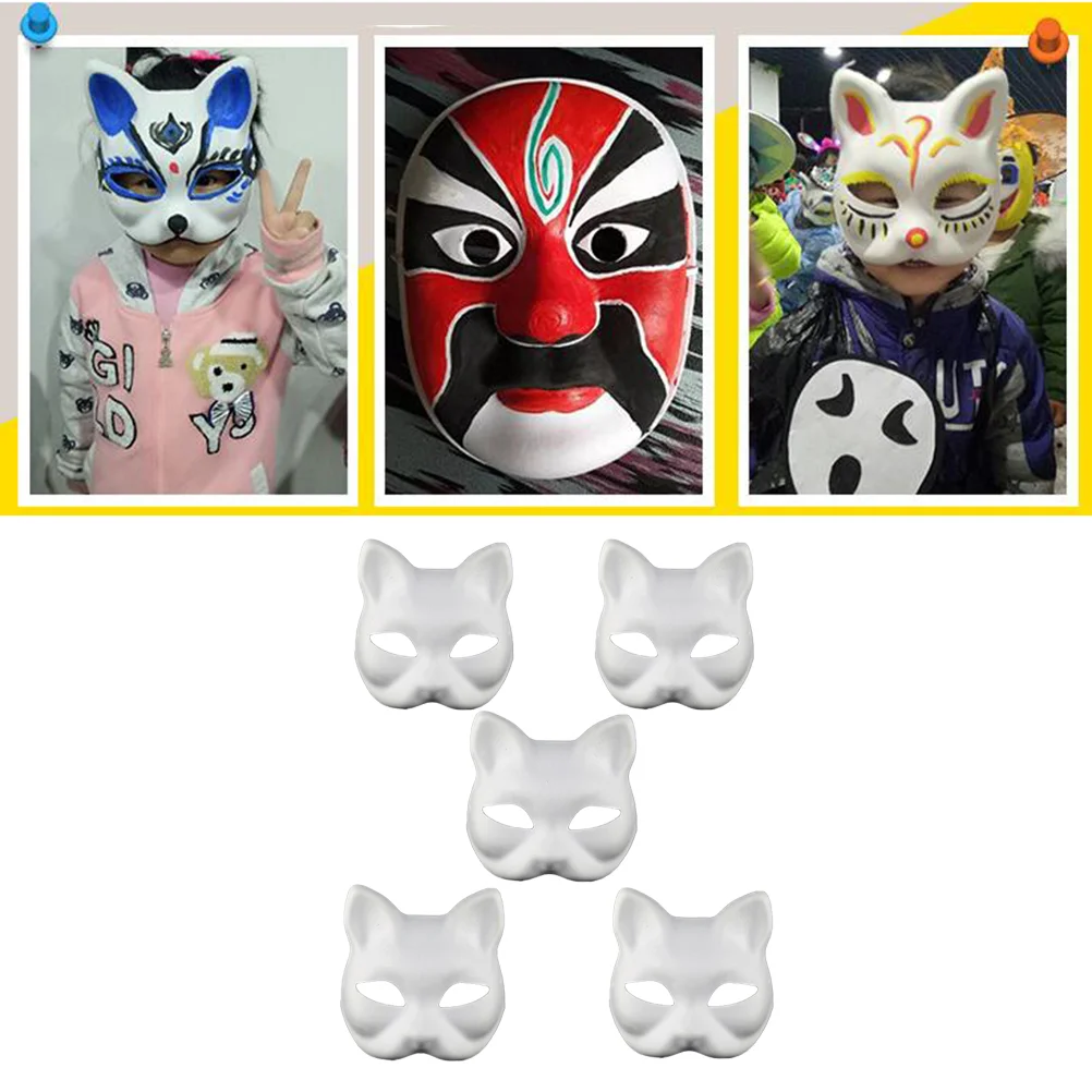Mask Cat Masks Face Diy Cosplay Halloween Paper Party White Blank  Masquerade Fox Kids Costume Paintable Therian Half Animal Amsk - AliExpress