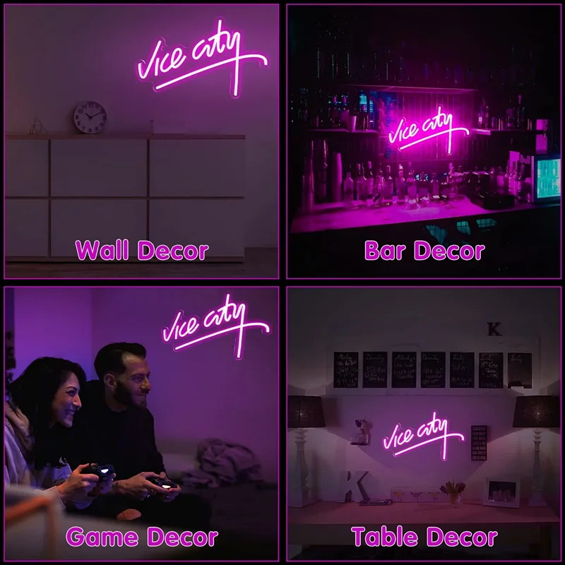 ネオンサイン LED看板 ピンク 壁掛けVice city ネオン管　オーダー Amazon.com: NXYX Vice City Neon Sign Pink Led Sign for Bedroom