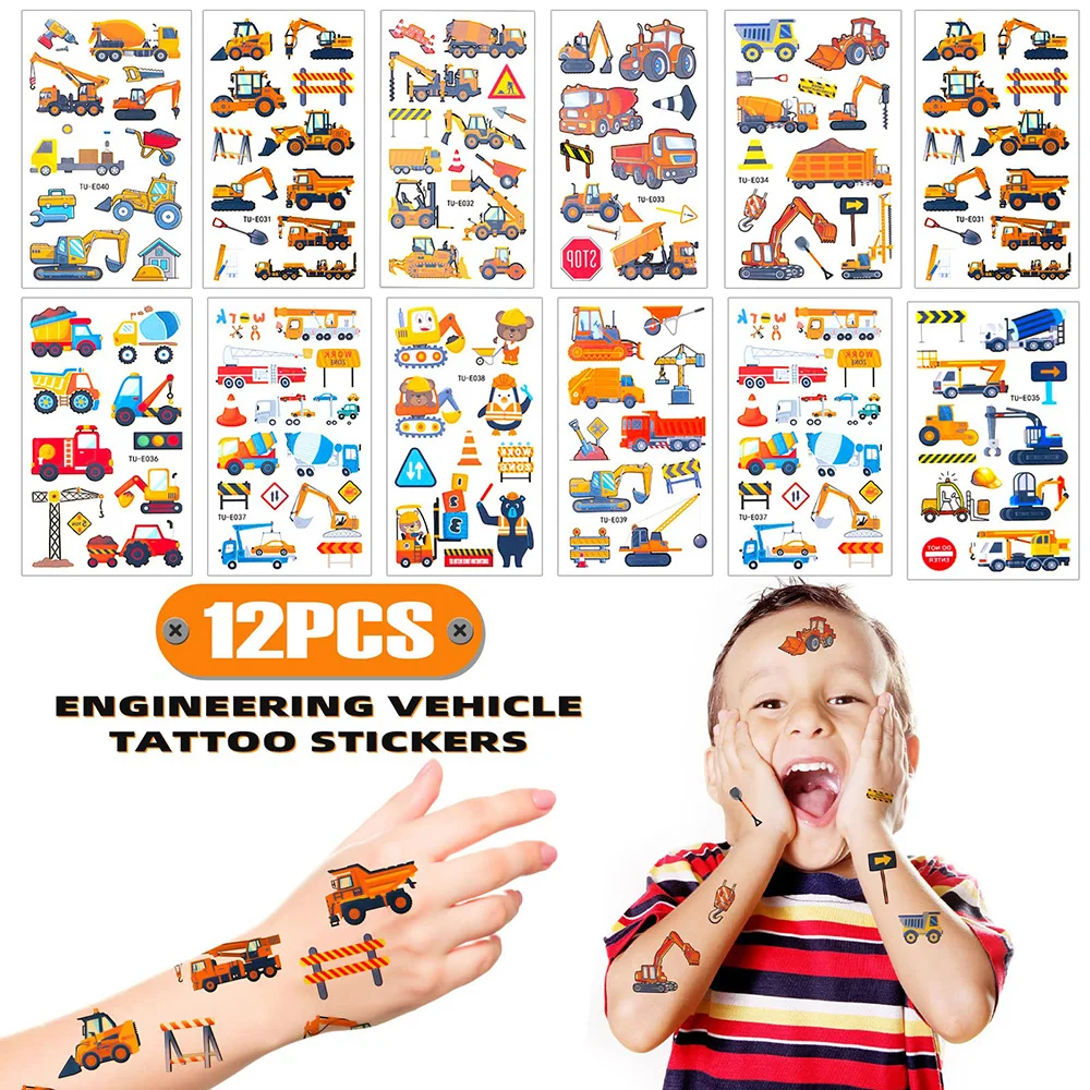 

10Sheets Construction Temporary Tattoos Birthday Party Supplies Decoration Vehical Excavator Party Goodie Bag Stuffers for Kids
