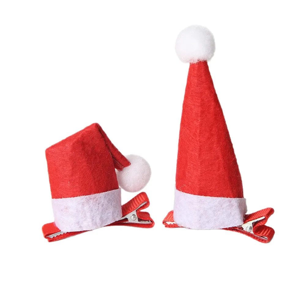 Christmas Santa Hat Hair Clips, 2Pcs Mini Red & White Felt Xmas Hair Accessories, Cute Holiday Party Decor Festive Hair For Wome