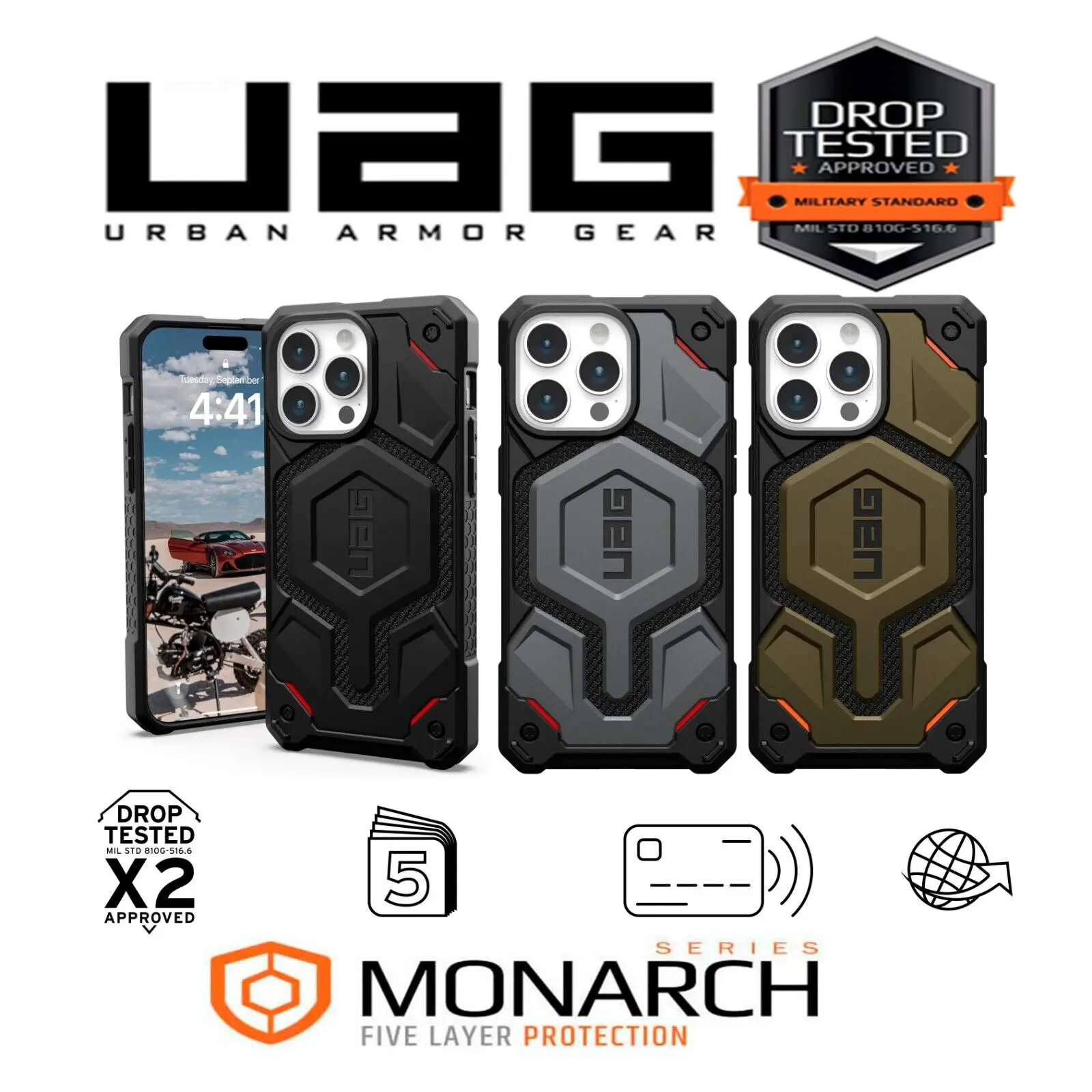 Оригинальный чехол UAG для телефона Monarch Pro Kevlar, чехол для Apple iPhone 15 14 13 Pro Max 14 15 Plus + прочный защитный чехол