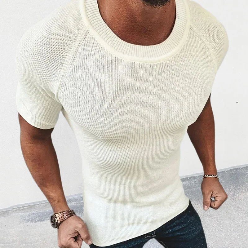 Men's Short Sleeve Sweater 2023 Summer New Slim Knit Fashion Casual Large Size Short Sleeve Sweater