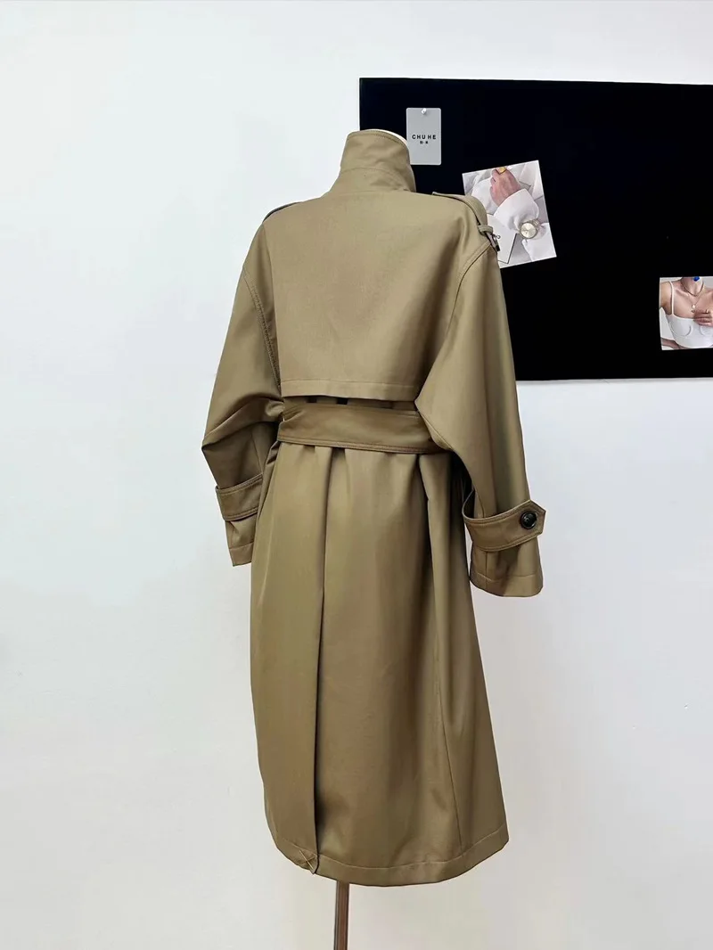 Khaki/Black Spring Fall Long Trench Jackets Korean Casual Double Breasted Gabardina Coats Women Loose Windbreaker Abrigos New