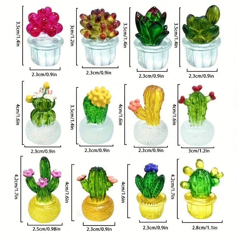4 Stks Mini Cactus Beeldjes Kleine Hars Potplanten Hars Kunst Ambachten Decor Voor Thuis Auto