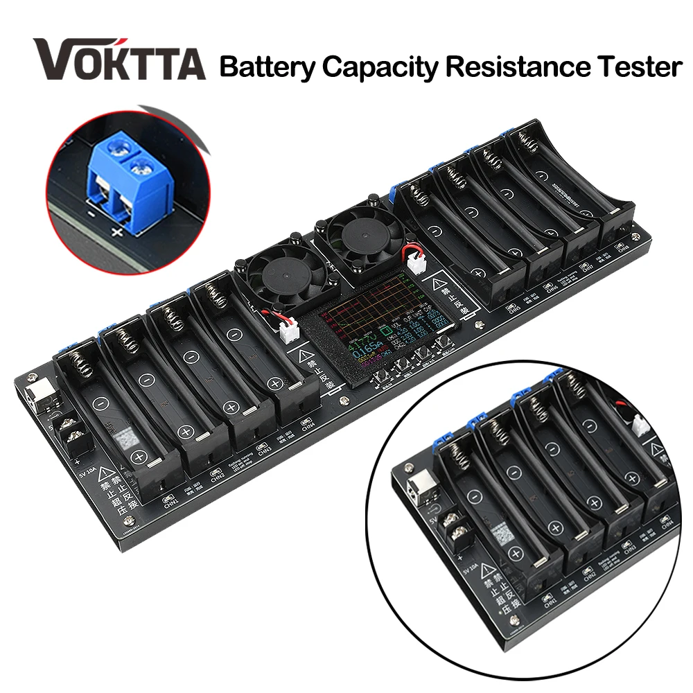 8 Channels 18650 Lithium Battery Tester DC Port 2.4-inch Color Screen Digital Battery Power Detector Module DC5V 10A Tester