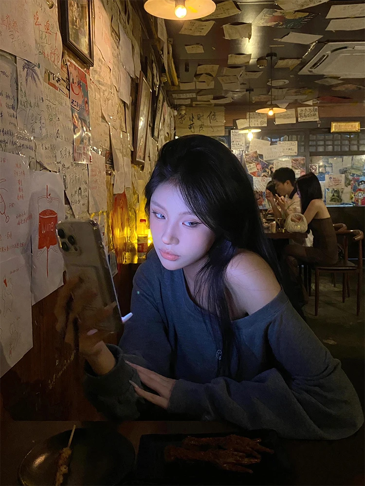 ay Long Sve oulder Bared Sweater Women's Loose Lazy Top Korean Sle Casual Comfortable Cotton Inner Liner Autumn New ...