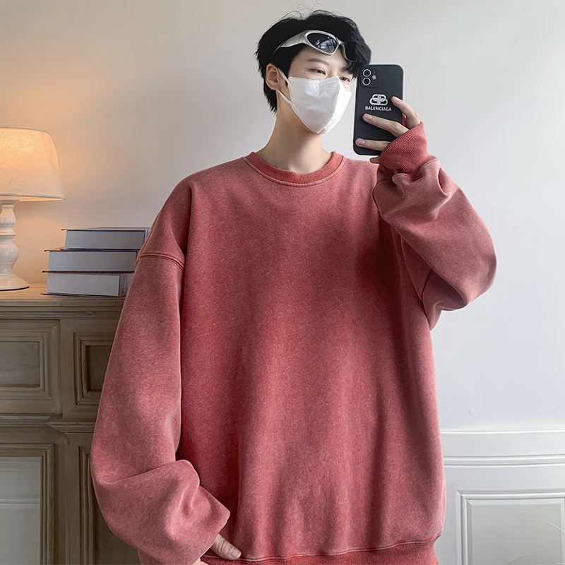 

2023 Autumn Oversize Sweatshirt Solid Color O-Neck Long Sleeve Men's Sweatshirt Korean Fashion Loose Hoodies Streetwear Harajuku