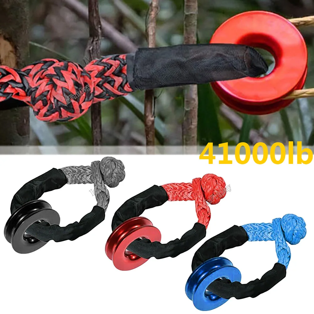 

Shatter Resistant Synthetic Soft Shackle Rope Heavy Duty Offroad Tow Shackle Strap with Protective Sleeve 41000lbs 1/2"x22"