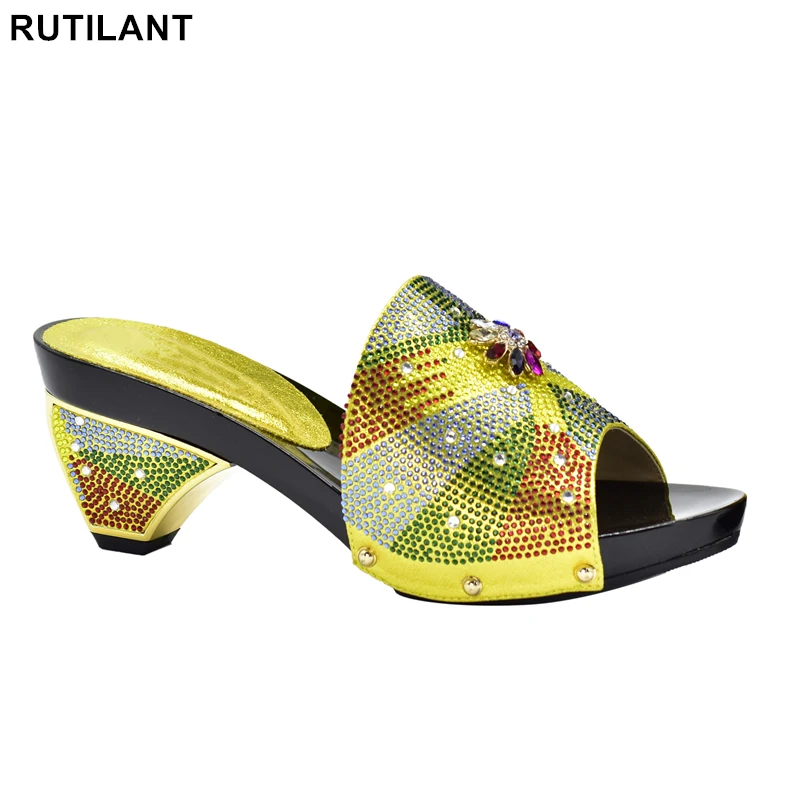 

Orange Color Elegant Rhinestone Wedding Shoes Italian Women Sandals Shoe for Party African Wedding Low Heels Slip on Women Pumps