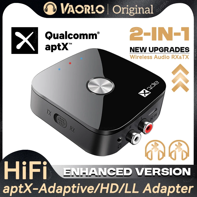 VAORLO 2 in 1 aptX Bluetooth Audio Transmitter Receiver 3.5MM AUX RCA Hifi Stereo Music aptX-Adaptive/HD/LL Multipoint Wireless Adapter