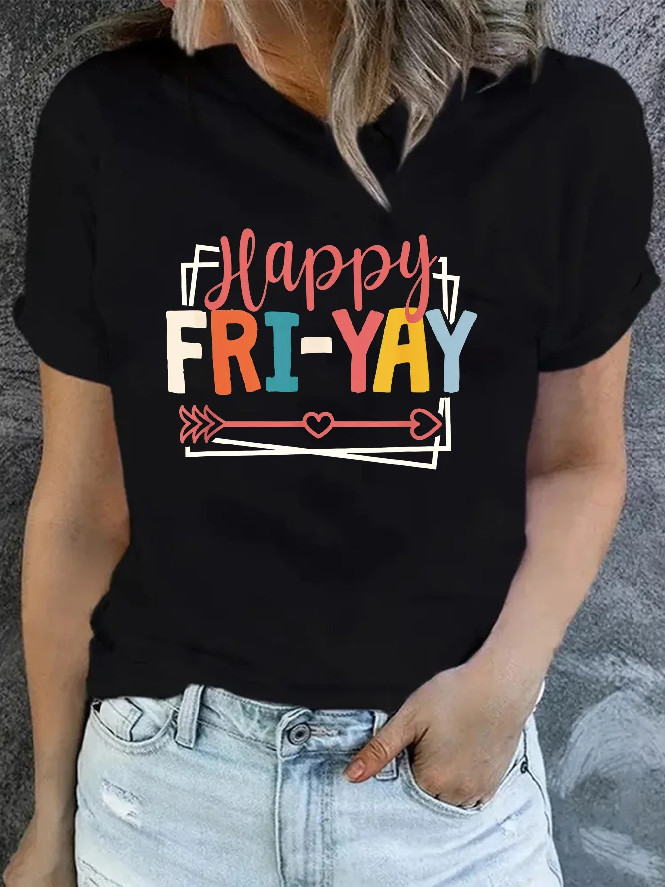 Riprogettazione Happy Friday Fun Printed T-Shirt Moda Manica Corta Streetwear Summer Casual Harajuku Top Black Ventilate Unique Tee