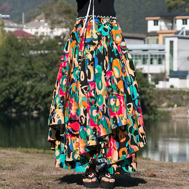 Falda larga acampanada estampado floral multico mujer