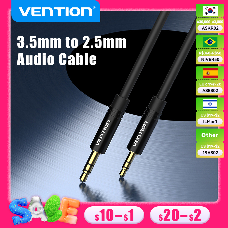Vention 3.5 to 2.5 Aux Cable Jack 3.5 mm to Jack 2.5 mm Audio Cable Jack 3.5 for Headphone Aux Speaker Connector Cord 2.5 to 3.5