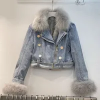 Abrigos vaqueros gruesos y cálidos desmontables para invierno, chaqueta Premium corta occidental que combina con todo, Tops ajustados de moda con retales de piel, superventas