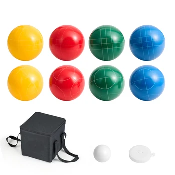 SucceBuy Bocce Ball Set 8 Resin Balls with Pallino Carry Bag and Measuring Rope Multi Color for Beach Lawn and Backyard Games 1