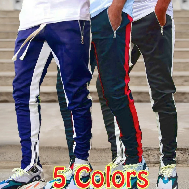 Mens Joggers Casual Pants Fitness Sweatpants Sports Track Pants Mens Zipper Drawstring Black Gyms Trousers Casual Sweatpants Men Casual Pants