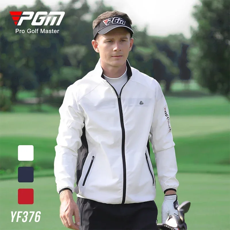 Pgm Men Fitness Golf Jacket Zip Cardigan Waterproof QuicK-Dry Outdoor Golf Top Gym Sports Long Sleeve Fit Coat Windbreaker