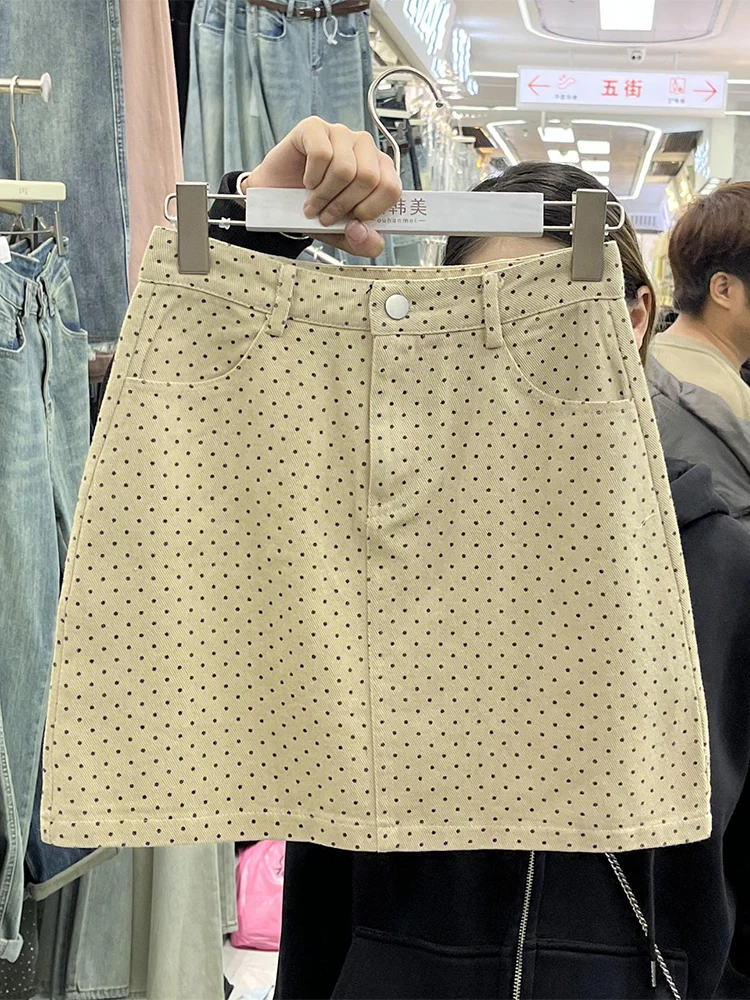 

Women's Khaki A-line Denim Skirt Vintage Aesthetic Y2k High Waist Mini Skirt Harajuku Korean Cowboy Skirts 2000s Clothes Summer