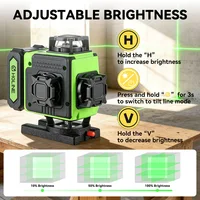 Niveau laser 4D HGLINE 16 lignes, contrôle à distance par application, rechargeable, auto-nivelant, ligne verte 360°, batterie Li-ion grande capacité 6000 mAh 4