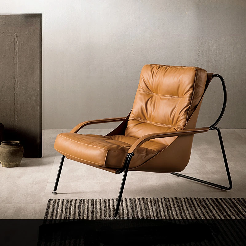 

Italian minimalist leather single person sofa chair living room luxury designer Italian leisure chair.