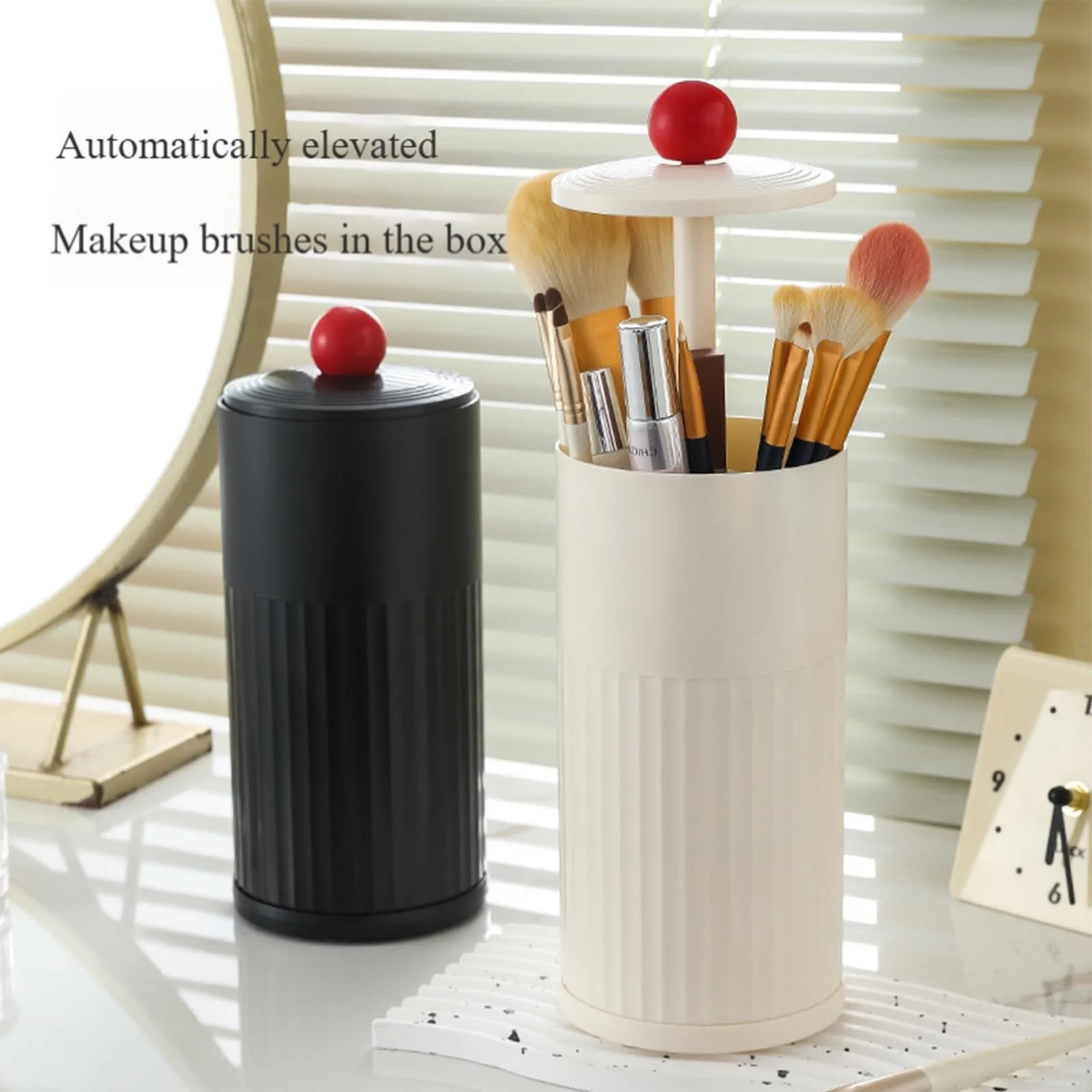 Seasonal Storage Automatic Makeup Brush Holder With Lid Makeup Brush Set Organizer Automatic Lifting Makeup Closet with 3