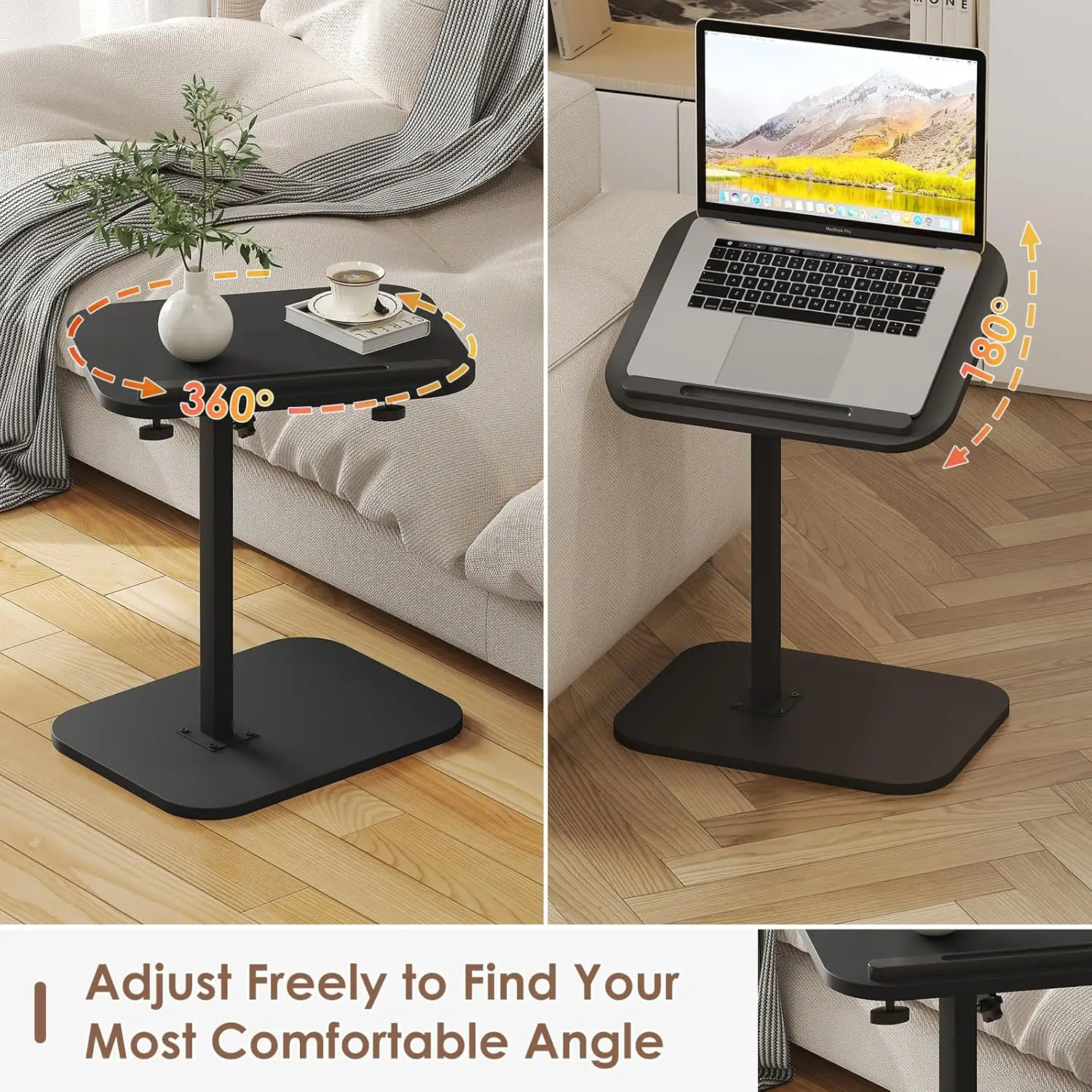 Sofa Couch Arm Table Tv Tray Small Bed Stand C Shaped Side End Tables for Living Room, Bedroom 3