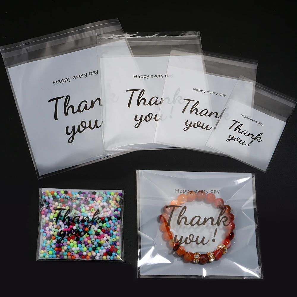 100 teile/los DANKE Selbstklebende OPP Taschen Transparente Kunststoff Verpackung Tasche Für Geschenk Süßigkeiten Keks Schmuck Lagerung Taschen