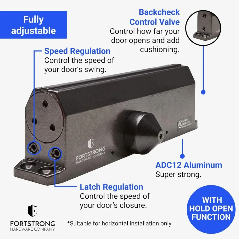 FORTSTRONG FS-7600 Grade 1 Commercial Door Closer with Adjustable Hold-Open Feature