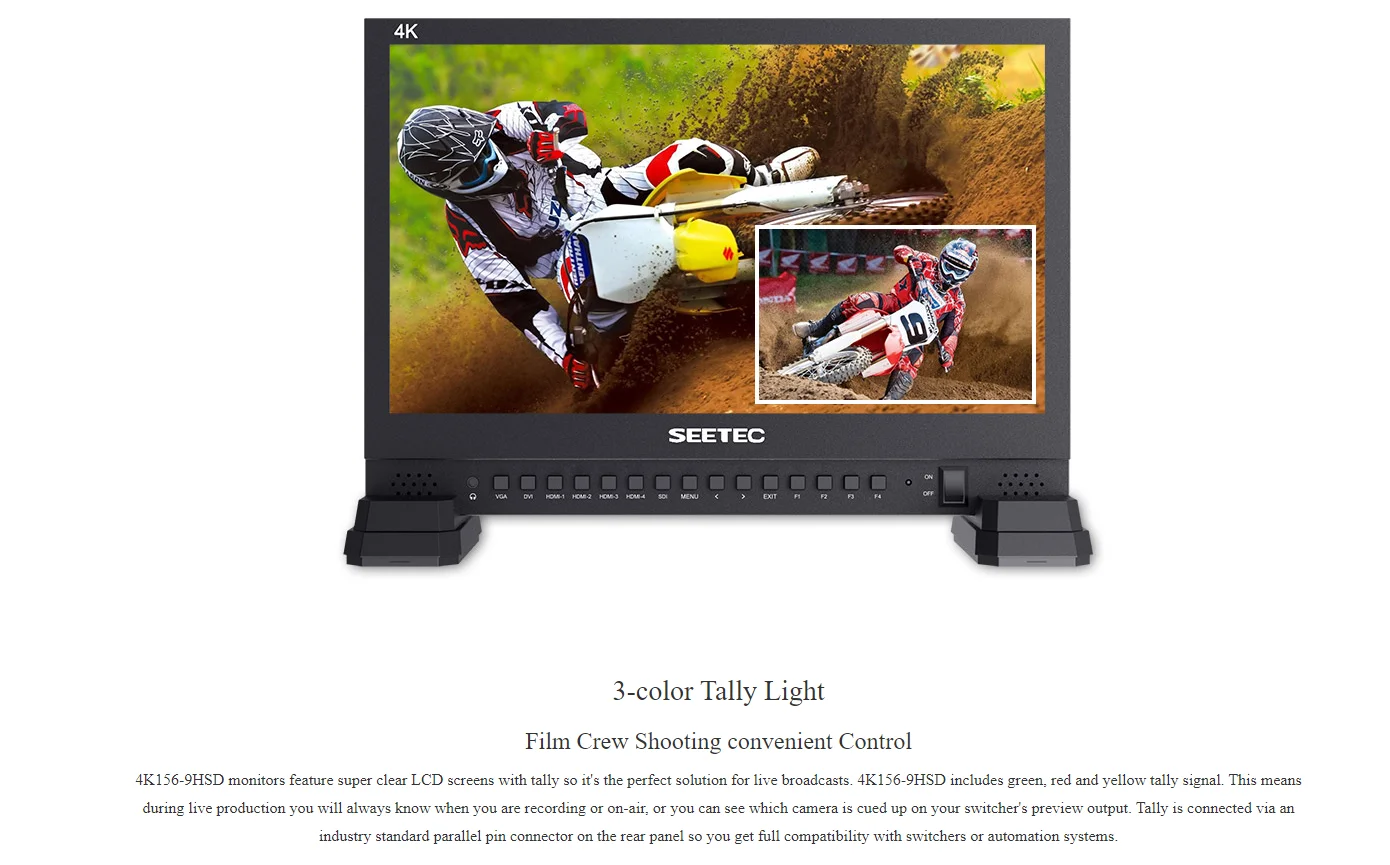 4K156-9HSD 15.6" 4K Broadcast Monitor with IPS UHD 3840x2160 4xHD Quad Split Dis