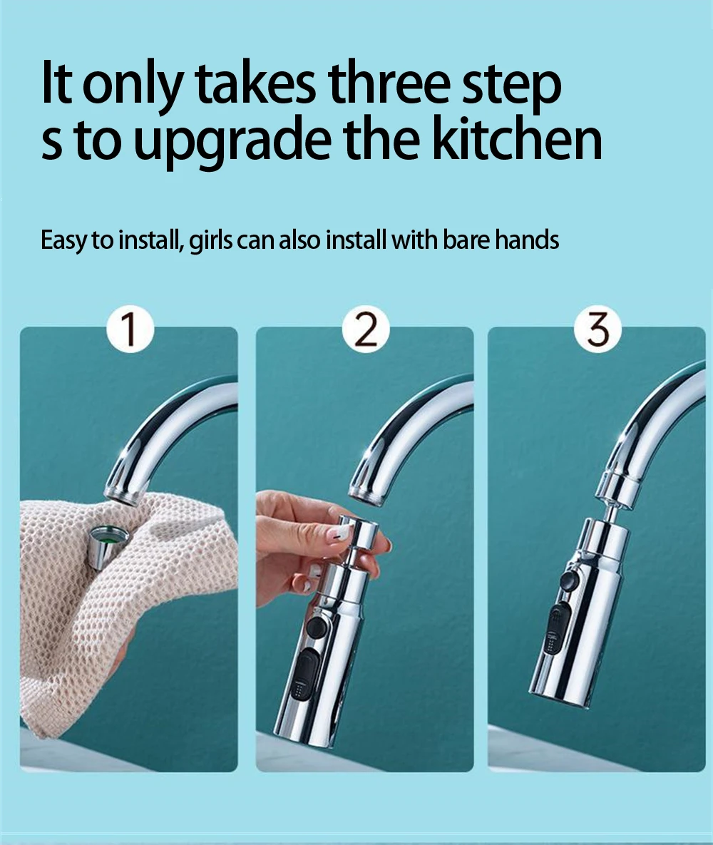 Description Picture 5 of itemKitchen Faucet Aerator 3 Modes Universal 360 Rotating Anti-Splash Faucet Extender Washbasin Saving Water Tap Filter Nozzle