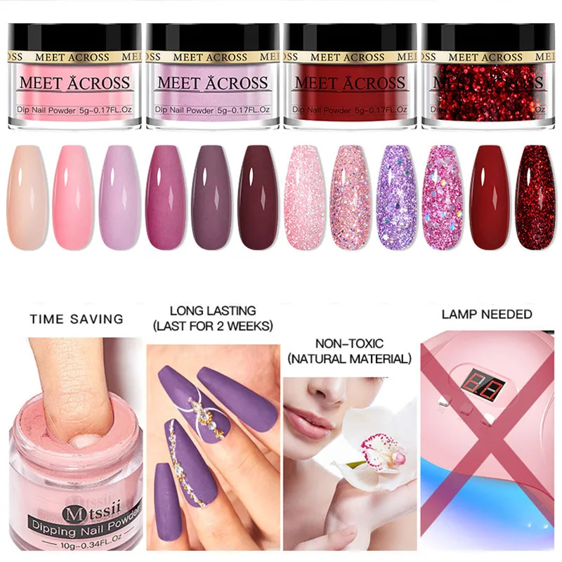 5g Glitter Dipping Nail Powder Set Nude Pink Purple Dipping Nail System Kits No Need Lamp Saving Time DIY Art nail powder,nail glitter,nail powder set
