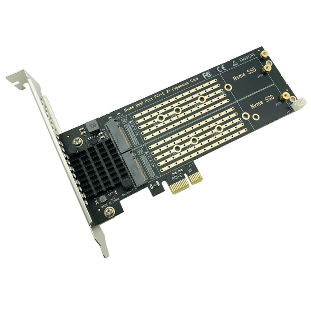 PCIe to M.2 NVMe adapter card Dual NVMe SSD support with PCIe X1 expansion card