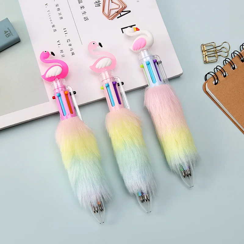 Popular Creative Personalized Modeling Flamingo Swan Color 30 Pcs Plush Decoration Colorful Ballpoint Pen Stationery Wholesale