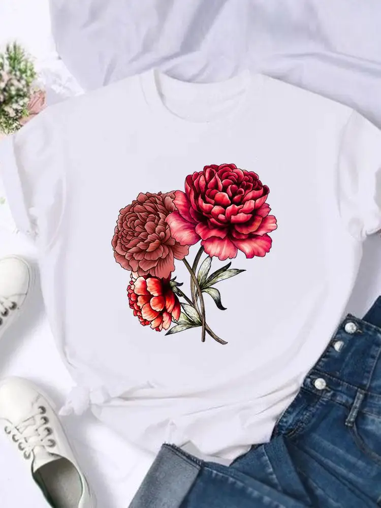 

Футболка женская с цветочным принтом, милая трендовая мультяшная рубашка с коротким рукавом, модный топ с принтом