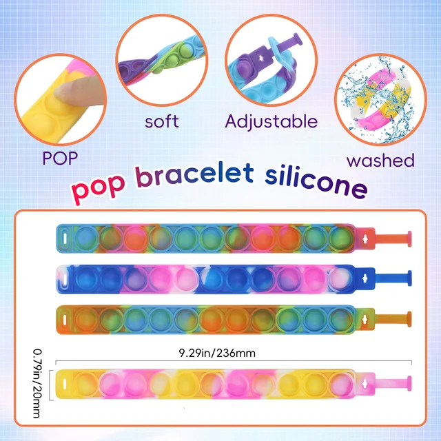 15 Bracciali Silicone Anti-Stress Con Bubble - Giocattoli Fidget Per Bambini E Adulti, Gadget Divertenti