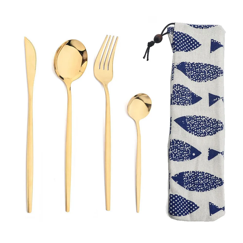 4Pcs Stainless Steel Tableware Cutlery Dinnerware Set Western Knife Fork TeaSpoon Kitchen Flatware Set