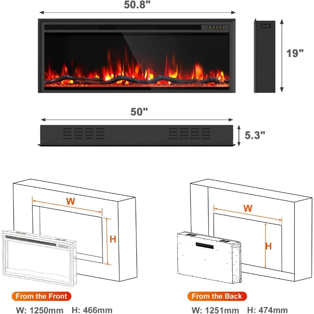 Electric Fireplace-50 Inch Fireplace Heater and Linear Fireplace W 15 Belt Light Colors-Fireplace Insert W 5100 BTU Heat Output 3