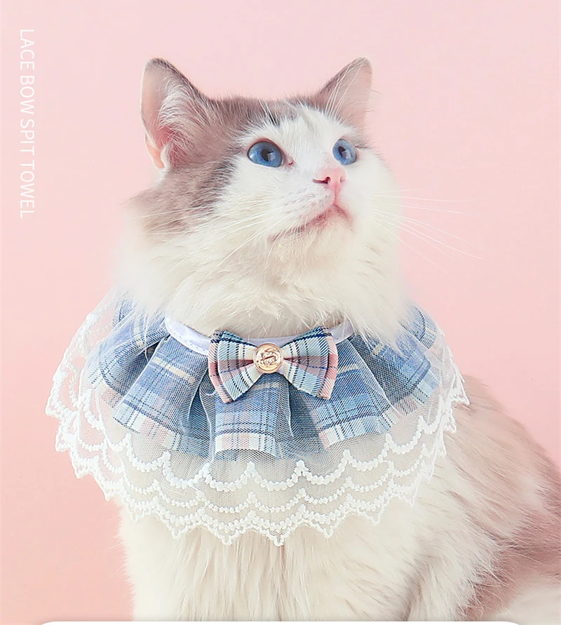 

Lace Sleeve Pet Dog Accessories Pink Plaid Preppy Fashion Puppy Neck Collars Bow Tie Decorate Adjustable Princess Collar Dog