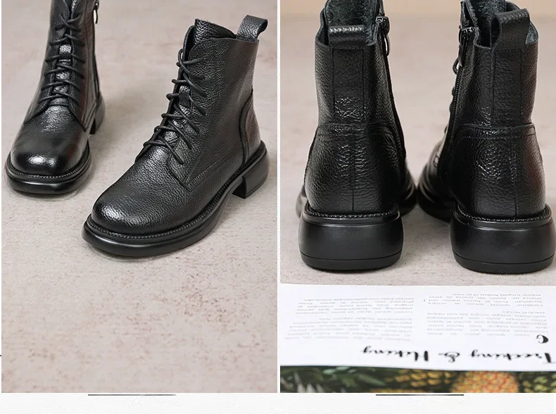 Dam ankelboots i äkta läder med platåsula för vinterbruk_voghion.com