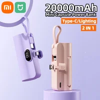 Xiaomi 20000mah Mini Power Bank 2 In 1 Capsule Portable Fast Charger External Battery Plug Play Type-C For Iphone Huawei 1